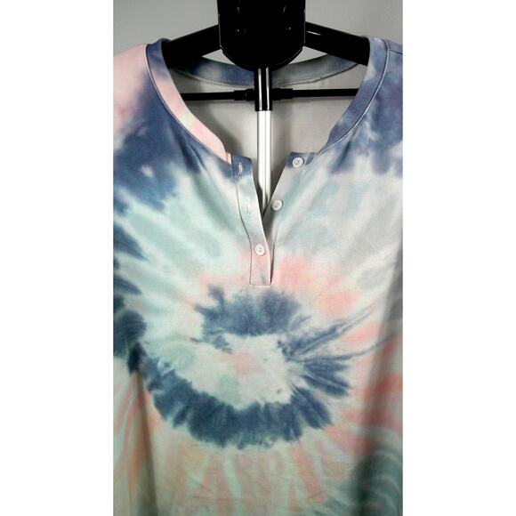 Women's Tie Dye Long Sleeve Button V-Neck Sweatshirt - Picture 2 of 5